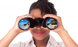 Young Black African American binoculars
